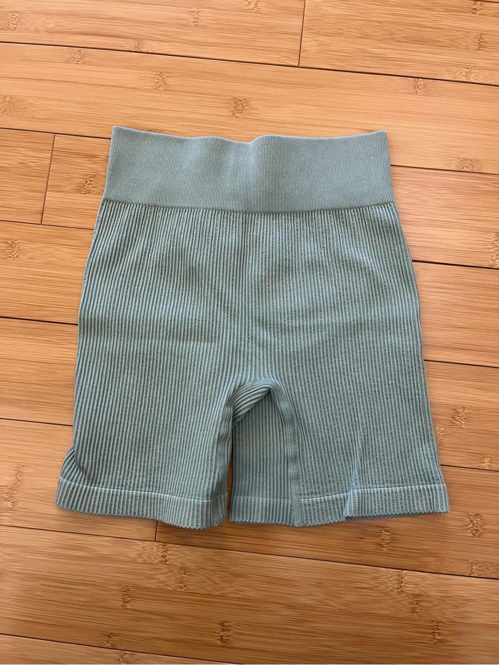Ribbed High-Waist Biker Shorts in Sage Green